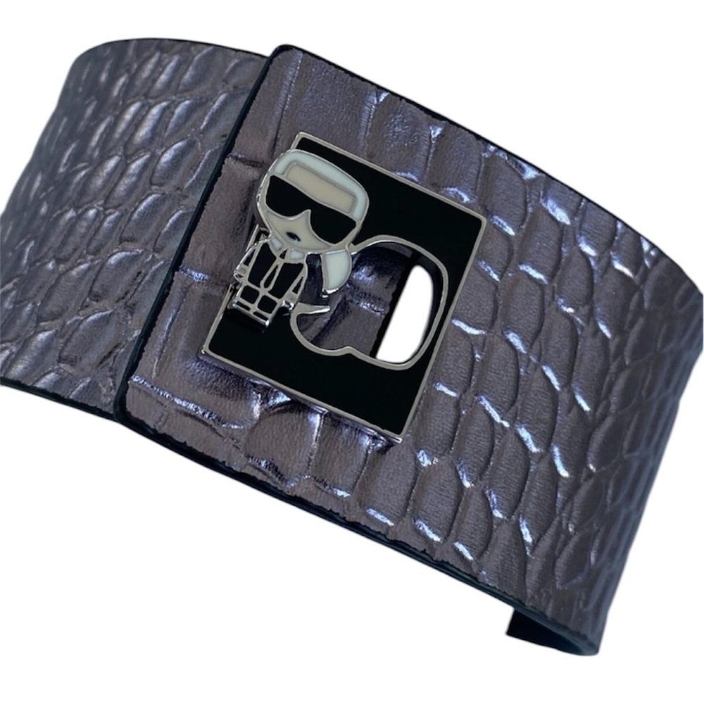 Metallic Gray Textured Cuff Bracelet with Silver Accent